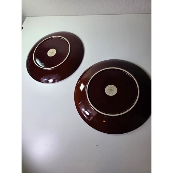 Set of 2 GIBSON ELITE Casa Estebana Stoneware Handpainted Brown 11" Dinner Plate - Picture 5 of 6